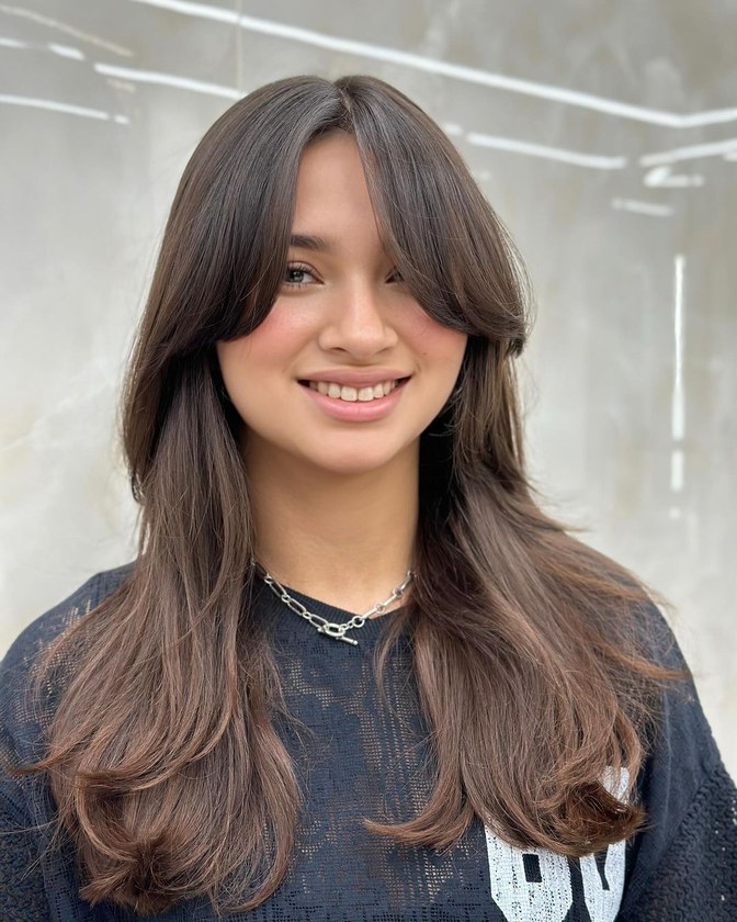 Even rich brunette color from root to end after single process color at HairSocial