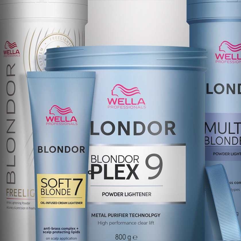Wella Professionals Blondor powder lighteners including BlondorPlex and Multi Blonde